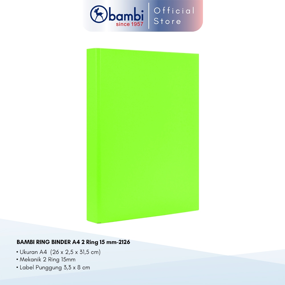 

Bambi Ring Binder A4 2 Ring Fluoro Green SMALL SIZE 15 mm