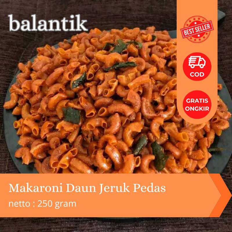 

Makaroni bantet daun jeruk pedas gurih renyah 250 gram