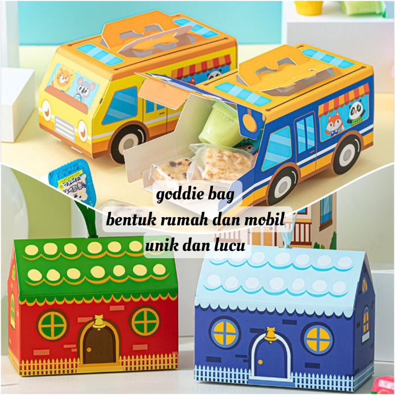 

GODDIE BAG BOX BENTUK 3D MOBIL DAN RUMAH | BOX SNACK PERMEN COKLAT 3D UNIK GB-31