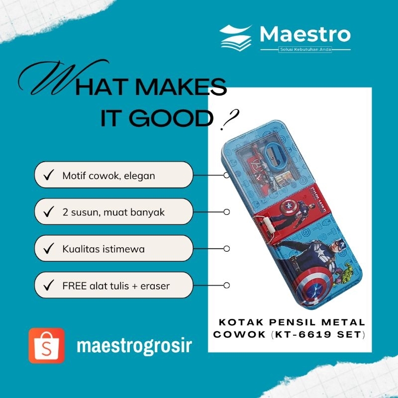 

Kotak Pensil Avengers Terbaru Kaleng Murah KT 6619 Set / Pencilcase Marvel / Tepak Pensil Murah