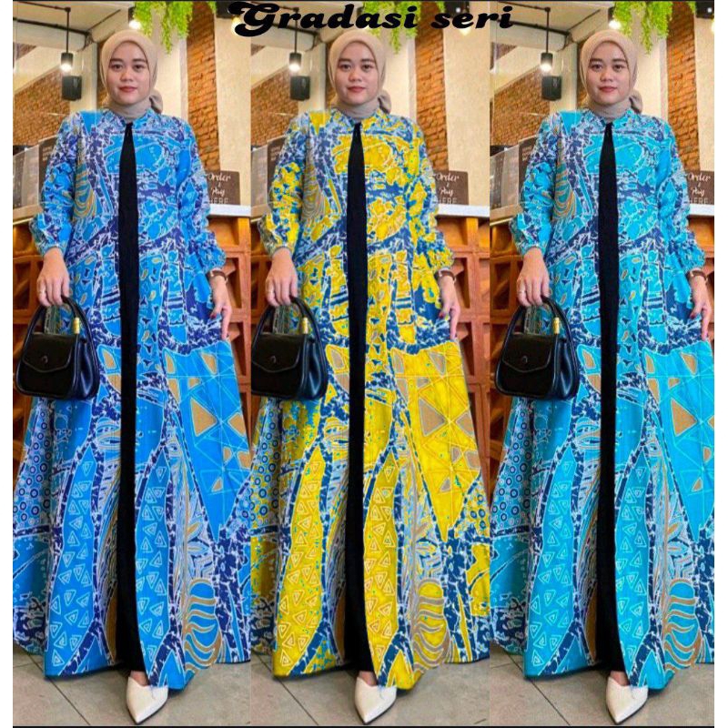 GAMIS CARDI MIX MOSCREPT ORI | Gamis Batik Jatblack Jumbo | Dress Syar'i Motif Batik Cantik Busui Fr