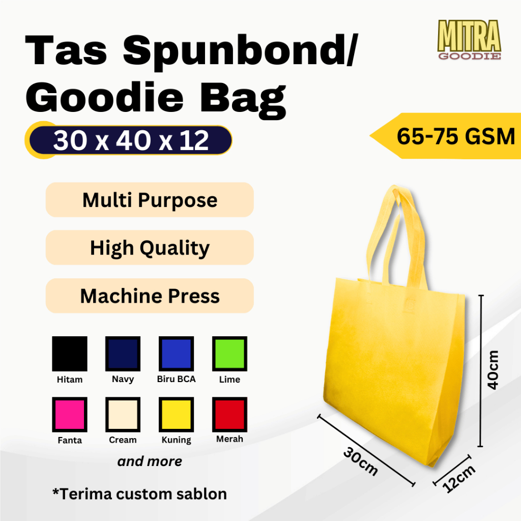 Tas Spunbond / Goodie Bag Polos Ukuran 30x40x12