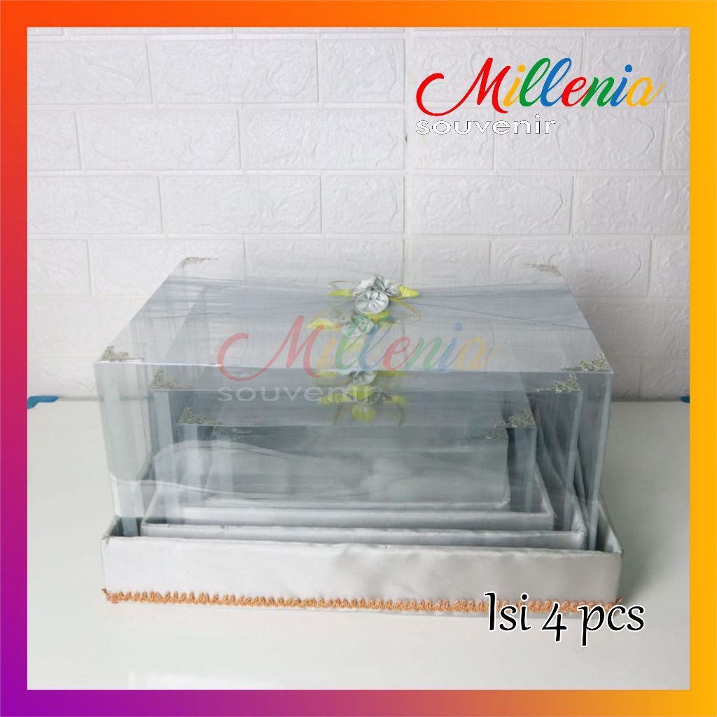 Kotak Box Seserahan Pernikahan Lamaran Kado Model Tile Silver Paket 4 Pics Full Mika