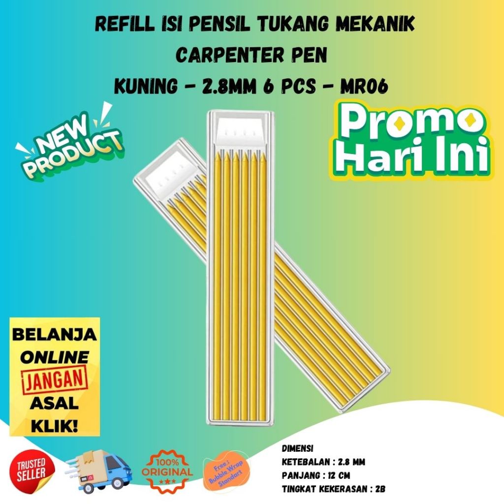 

Refill Isi Pensil Tukang Mekanik Carpenter Pen 2.8mm 6 pcs MR06 Berkualitas