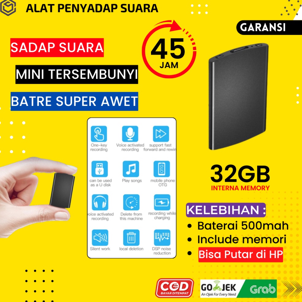 Alat Perekam Suara Mini Tersembunyi Voice Recorder Audio Sadap Penyadap Suara NO Jarak Jauh Mp3 32GB