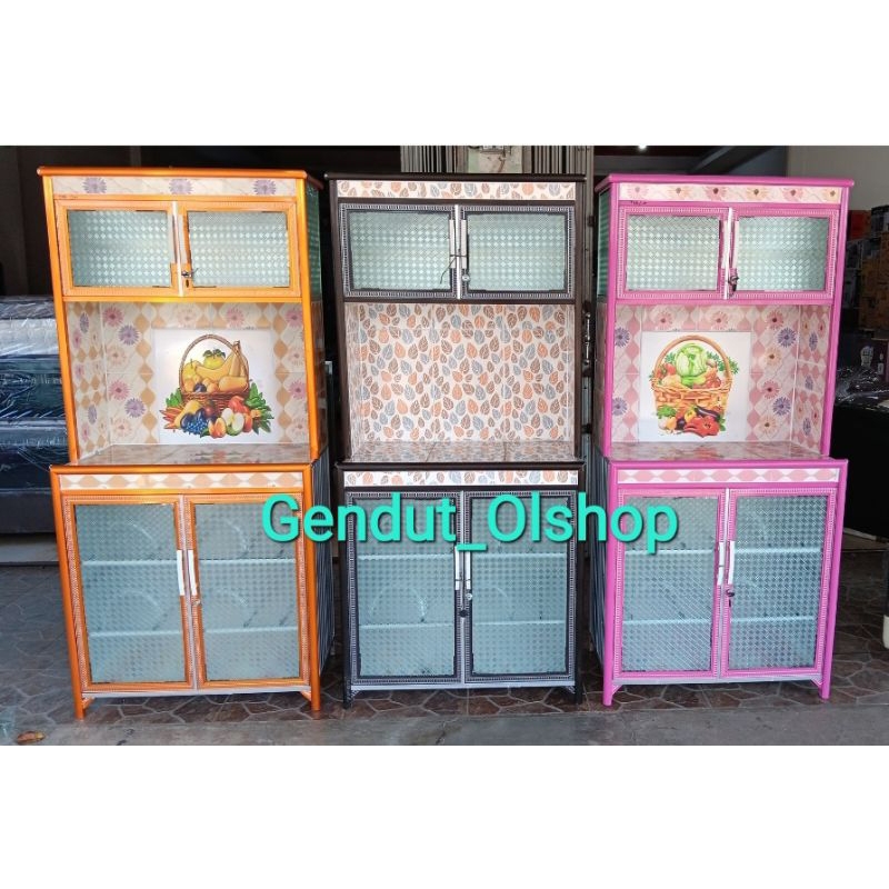 (Khusus Wilayah Kota Palembang) Lemari Rak Piring 2pintu 3keramik Kaca Aluminium,Lemari Piring/Lemar