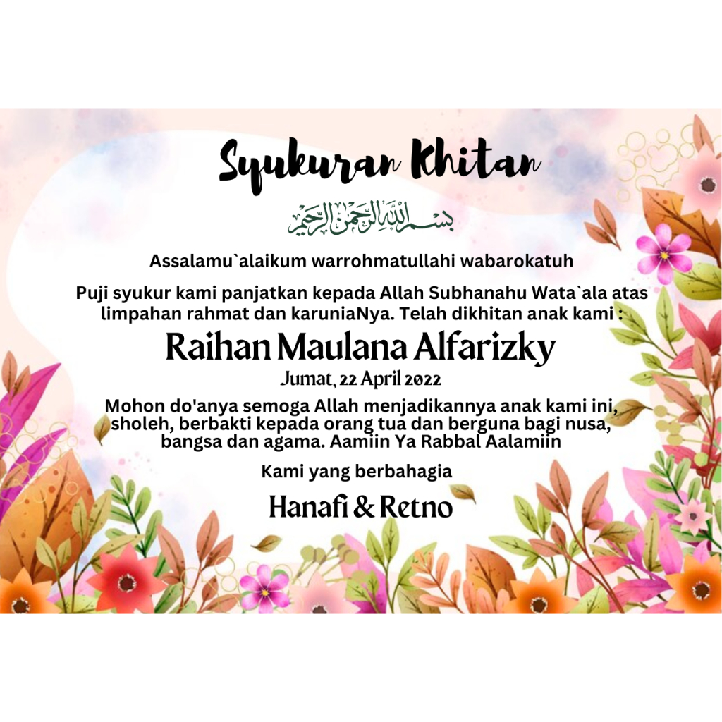 

(Pre Order) Stiker / Kartu Aesthetic Syukuran Khitan untuk Hampers, Nasi Kotak, Kado, Snack Box uk 7x10cm