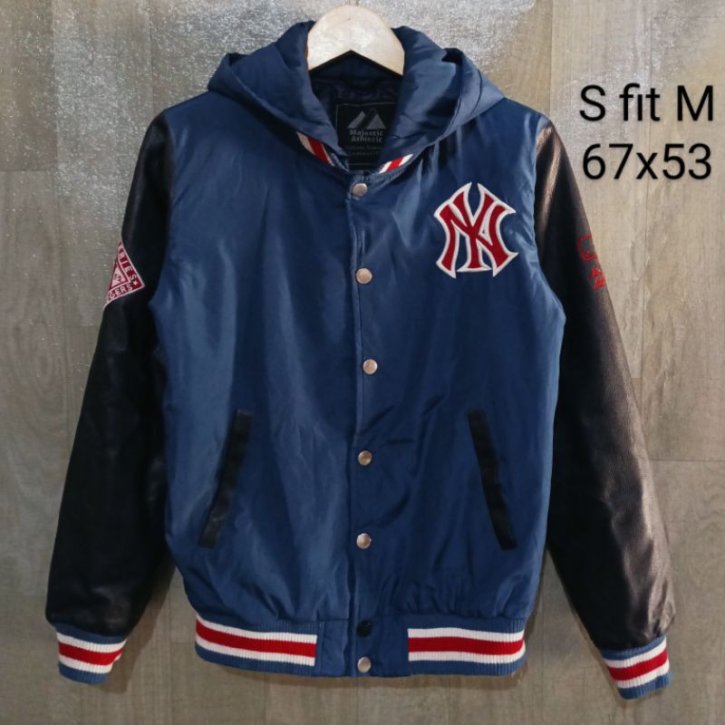 Varsity Bomber Hoodie Kulit MLB Majestic Second Original
