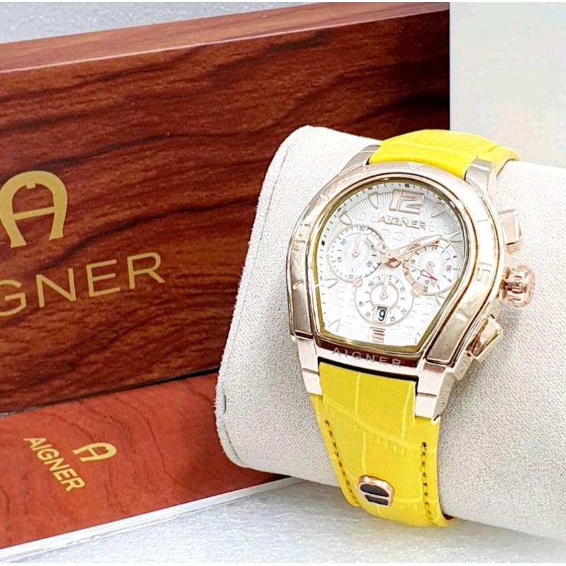 Jam Tangan Wanita AIGNER A58500 Original Analog Crhono Tggl Aktif Tali Kulit Waterproof Tahan air