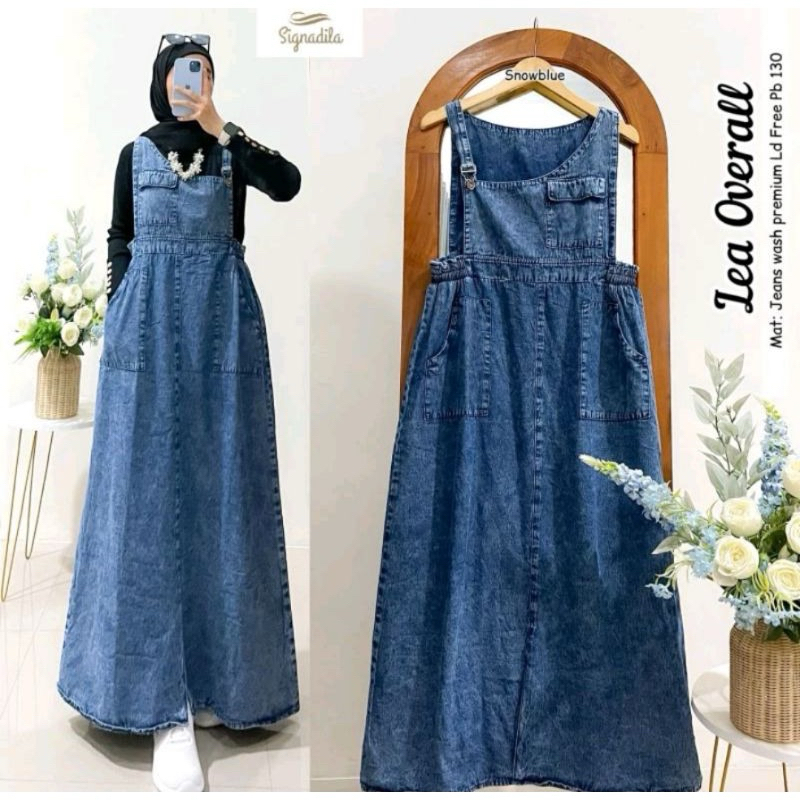 Lea Overall Jeans Jumsuit Baju Kodok Wanita Terbaru/Overall Dress Jeans Wanita Korean Style Kekinian