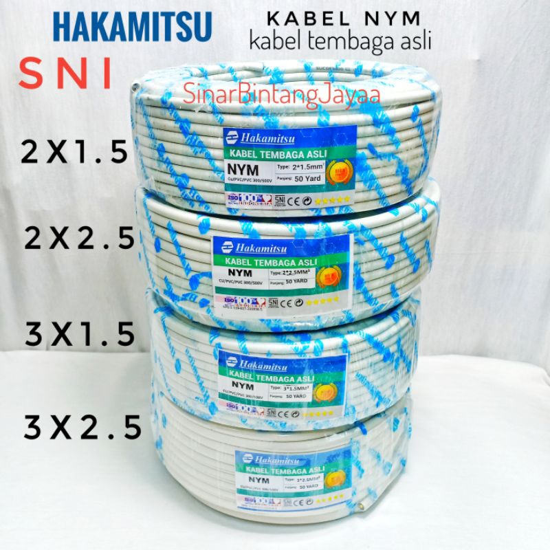 HAKAMITSU Kabel Listrik Tembaga NYM Kabel Tembaga Asli SNI 50 Yard 1 Roll