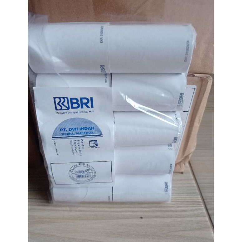 

KODE D43R kertas thermal logo BRI merk Dwi indah exp 225 57x33