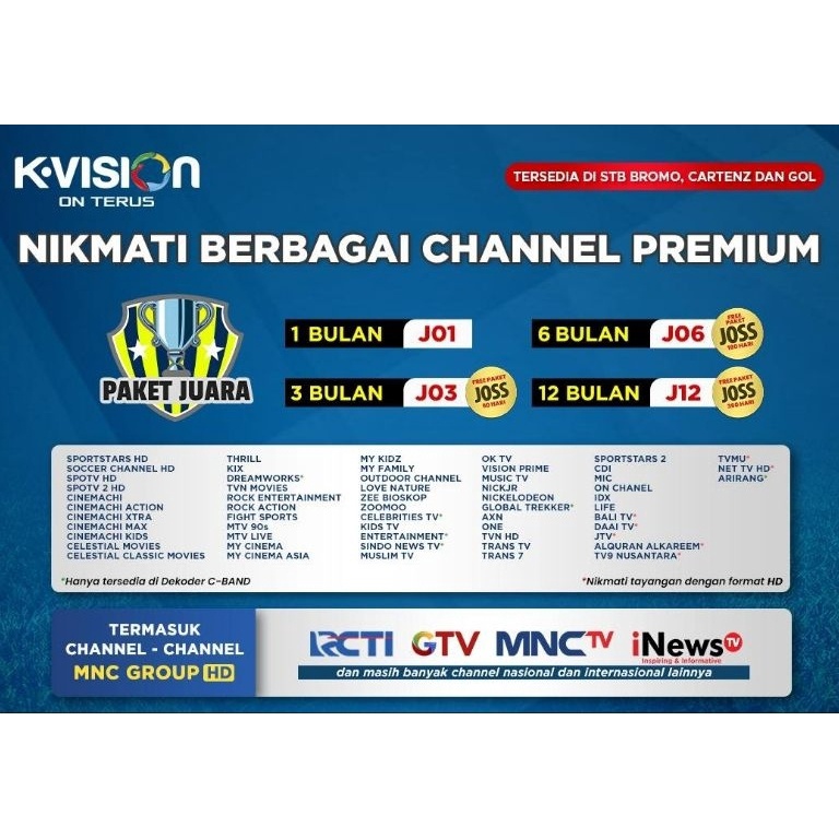 KODE P35L Paket JUARA J1 All channel K Vision Bromo Cartenz dan GOL K Vision Bergaransi Proses cepat