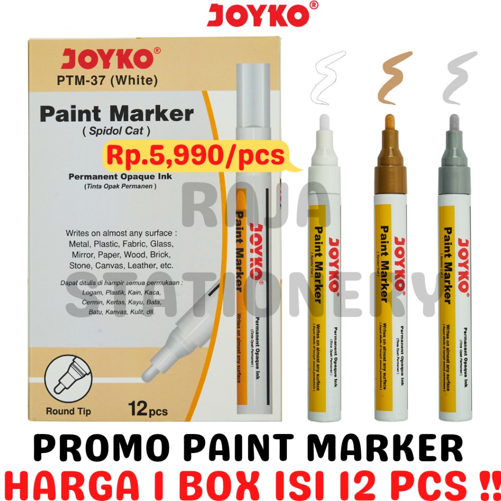KODE Y56C JOYKO PERMANENT PAINT MARKER WHITE GOLD SILVER BLACK SPIDOL KACA CAT PUTIH EMAS ABU HITAM 