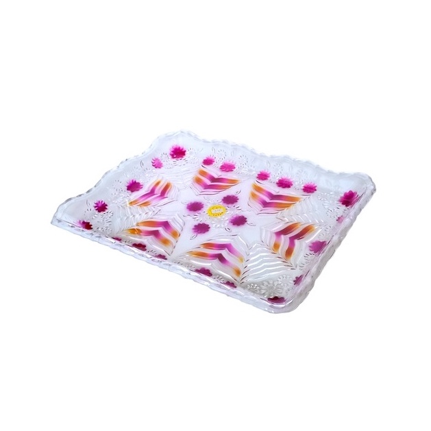 DISKON SPESIAL nampan saji nampan kaca segi 336 bunga sisir  nampan cantik motif bunga