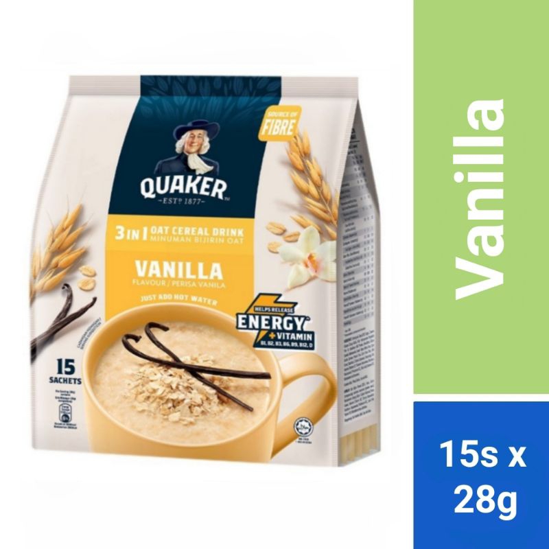 

QUAKER 3in1 Vanilla Oat Sereal Malaysia (28g x 15 sachet)