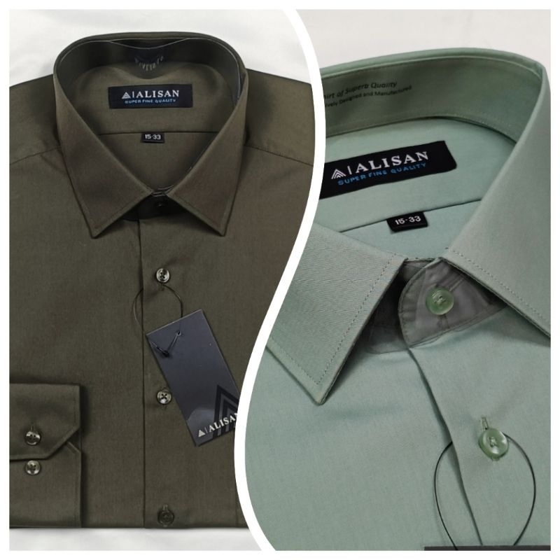Kemeja Alisan Polos Hijau Sage & Army Slimfit Reguler Lengan Panjang & Pendek