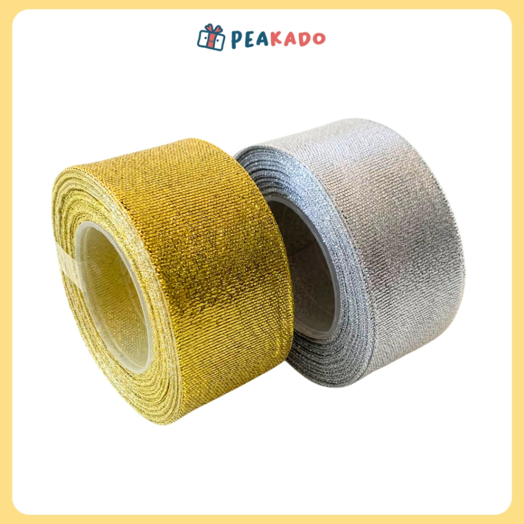

Pita Emas Perak 4cm 1,5 Inch Roll Bahan Kain Glitter Metalik untuk Bungkus Buket Kado Souvenir Hampers Kerajinan Tangan DIY