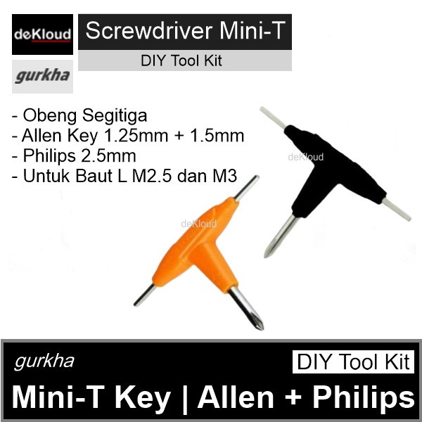 Obeng Segitiga - Mini T by Gurkha | kunci allen philips plus mur m2.5 m3 1.3 1.5 baut tanam L