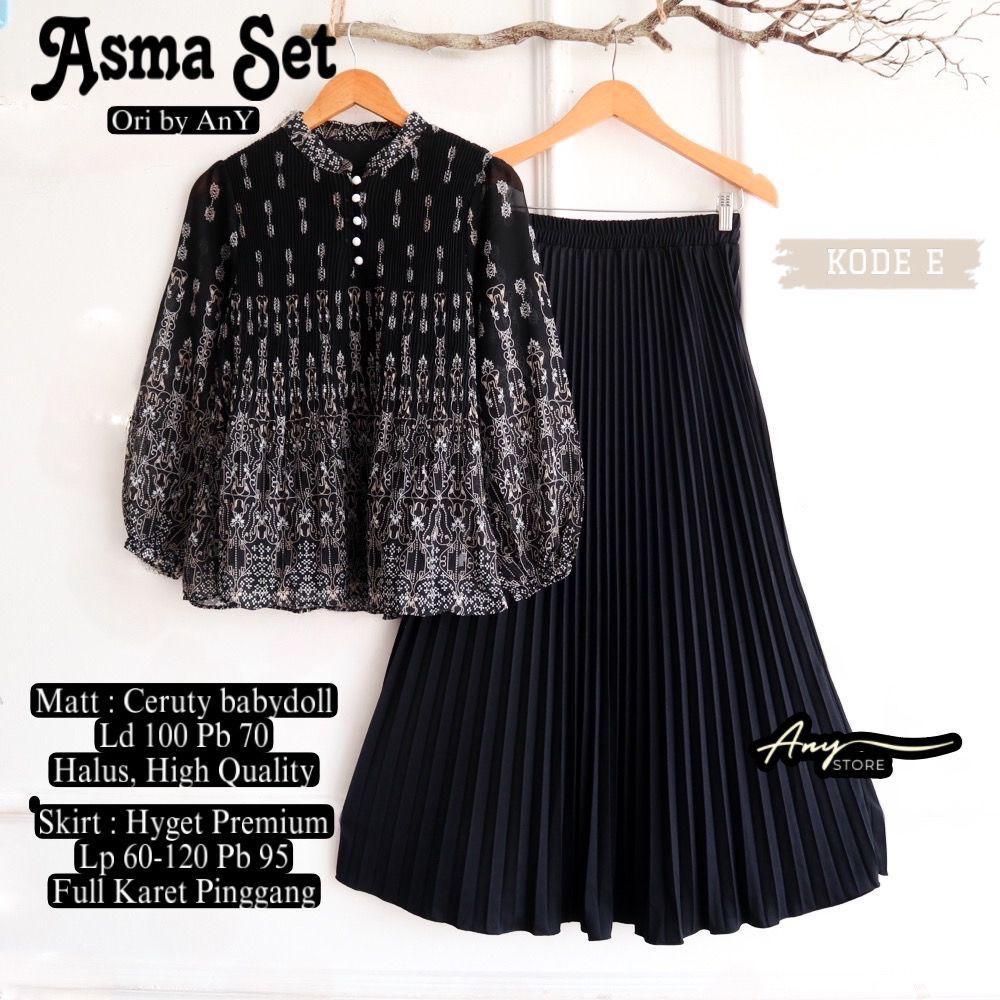 ASMA SET ROK SETELAN BAJU WANITA BLOUSE DAN ROK PLISKET SETROK PLISKET OUTFIT BAJU WANITA CASUAL ONE