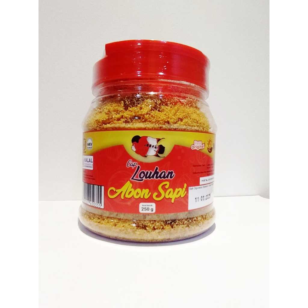 

ABON SAPI CAP LOUHAN 250GR ABON MURAH ABON BOYOLALI KEMASAN TOPLES KECIL