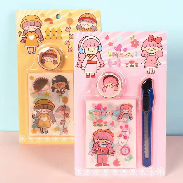 

SET STICKER MOTIF KARTUN UNTUK DIY JURNAL, TUMBLR DLL FREE WASHI TAPE DAN CUTTER