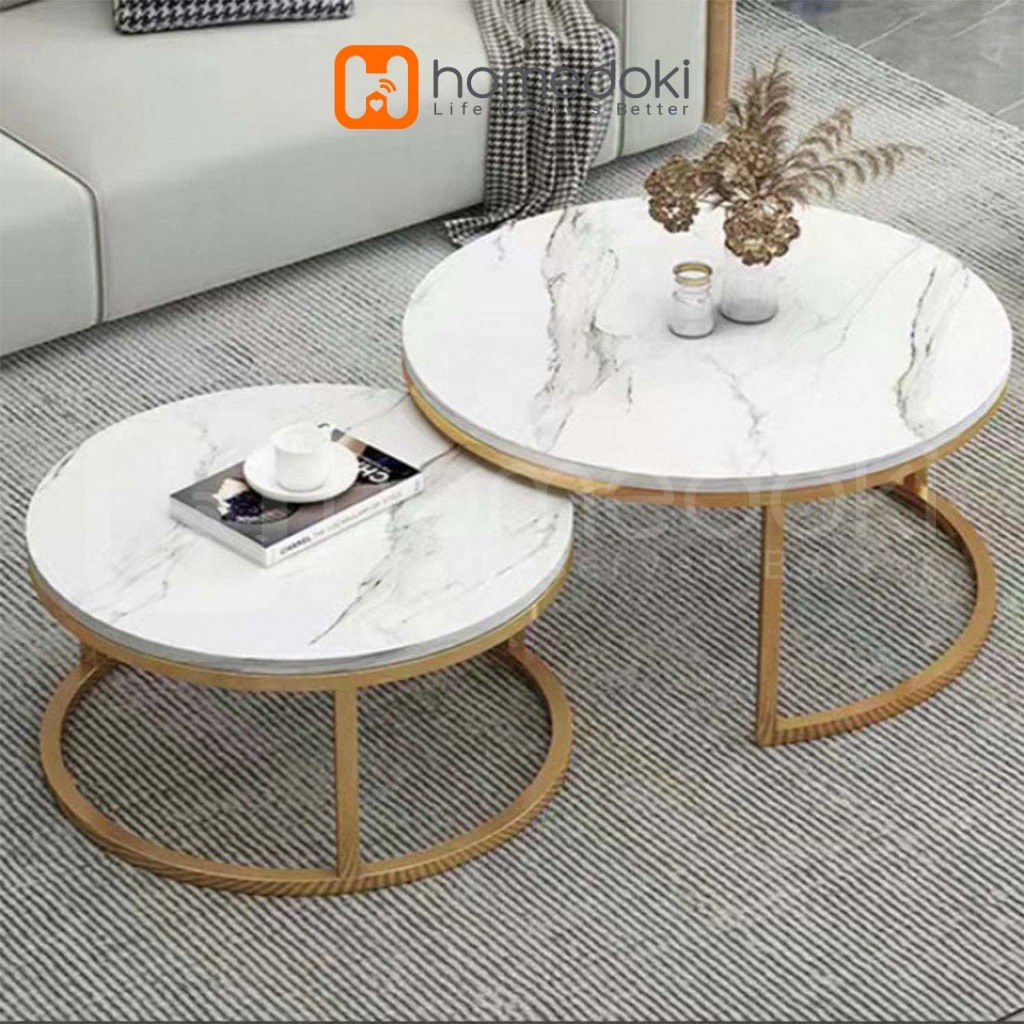 Homdoki Meja Tamu Minimalis Marmer/Meja Ruang Tamu/Meja Aesthetic/Meja Minimalis/Meja Estetik Ruang 