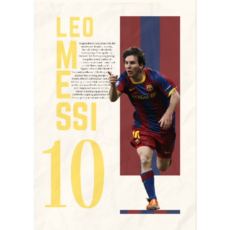 Hiasan Dinding Poster Ivory Pemain Bola Lionel Messi Vintage Ukuran A3+ (Digital Custom By TotalFoot