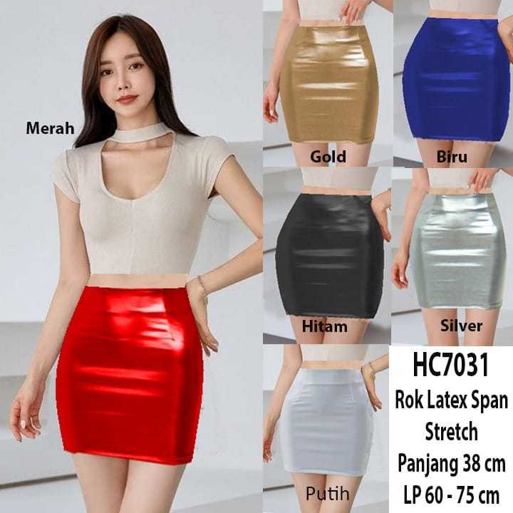 Happycorn HC7031 Rok Span Pendek Latex Stretch / Rok Mini Latex / Rok Korean / Rok Pendek Latek / Mi