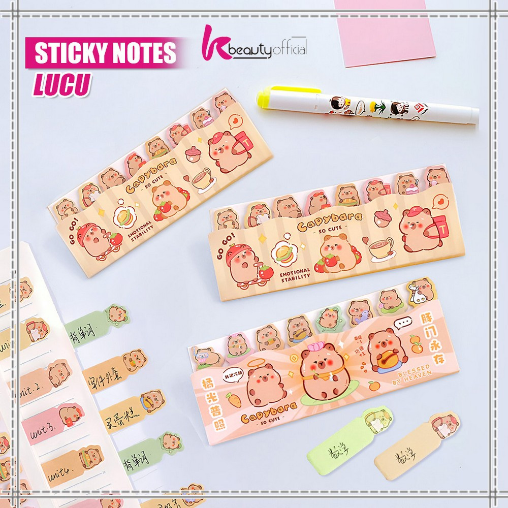 

KB-A95 Sticky Notes Motif Capybara Lucu 8 Baris Pembatas Buku Karakter / Kertas Memo Kapibara Catatan Penanda Buku Stick Note Stationery