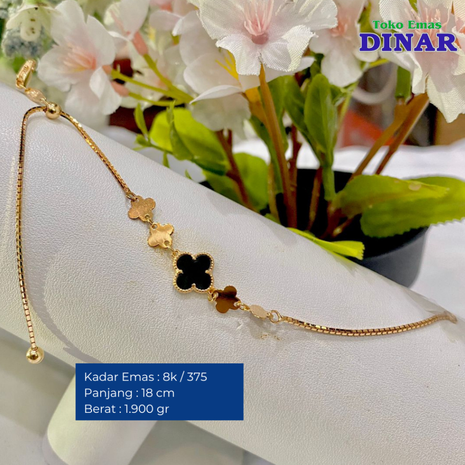 GELANG RANTAI SERUT MODEL BUNGA HITAM - EMAS MUDA - KADAR8K/375