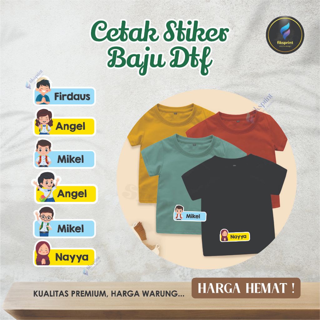 

Promo Custom Stiker Nama Baju | Stiker DTF /Stiker Baju Tinggal Setrika /Stiker Label Nama Baju Lucu