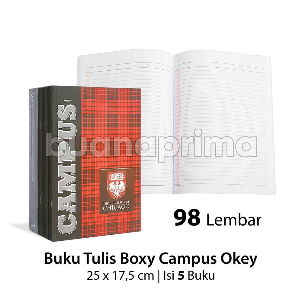 

Buku Tulis Panjang Boxy Campus OKEY 98 Lembar per 5 Buku Cover Campus Notebook Sekolah 25x17,5 cm B5