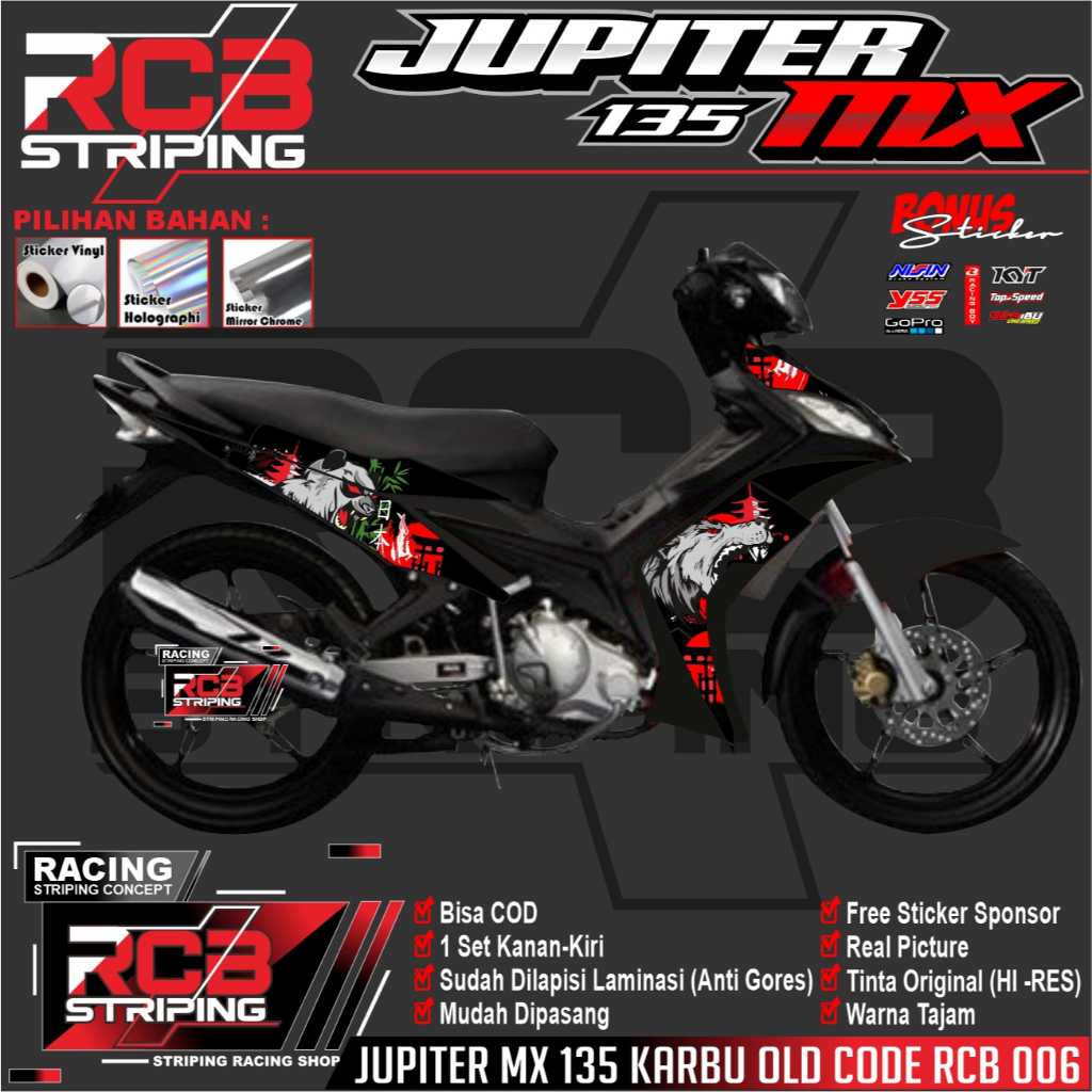 SETIKER STRIPING MOTOR JUPITER 135 OLD STIKER JUPITER MX 135 KARBU  OLD JUPITER MX 135 RCB 006