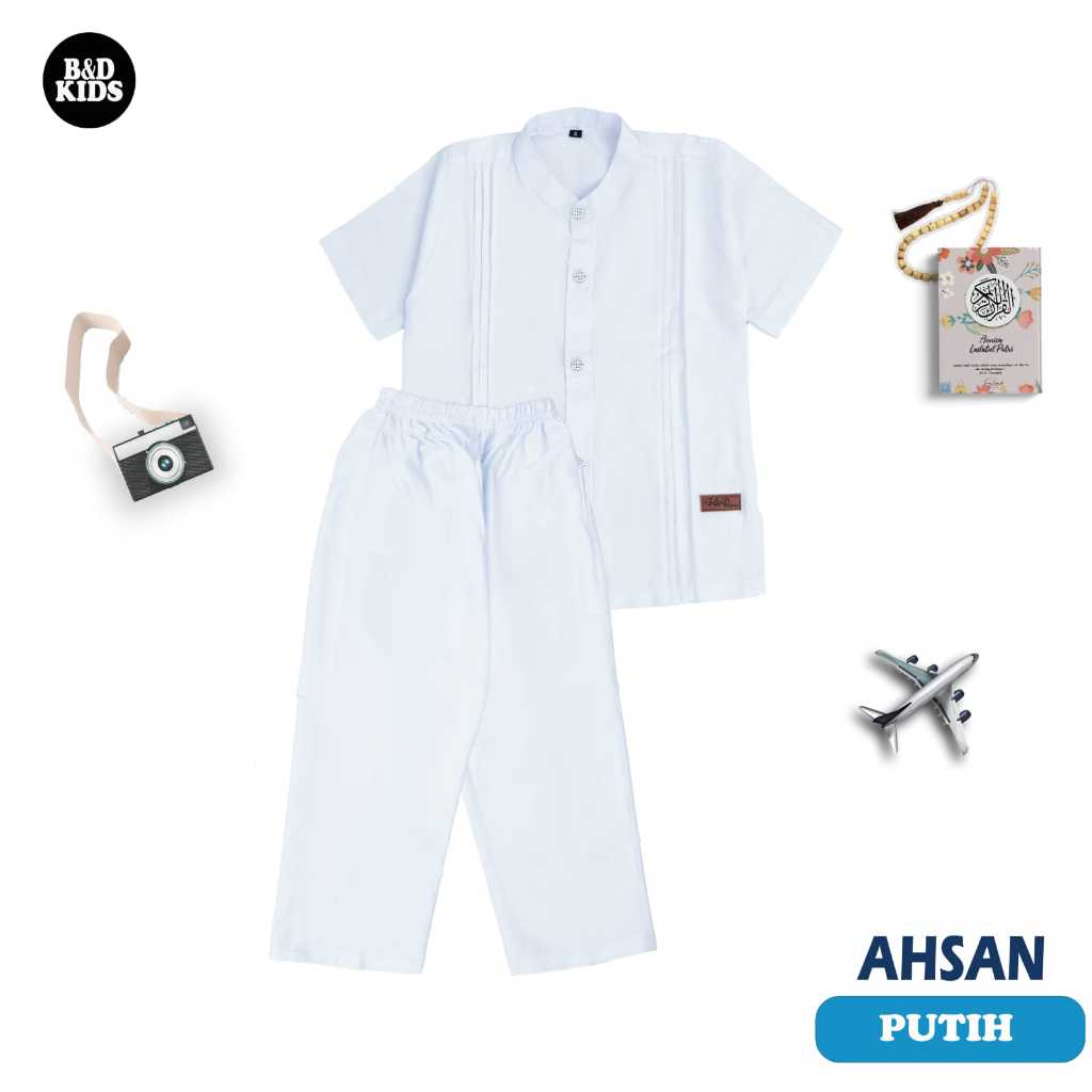 Setelan Koko Anak Putih Panjang/Pendek - Baju Koko Anak Laki Laki 3-11 Th / Baju Sekolah TPQ/TPA/Mad
