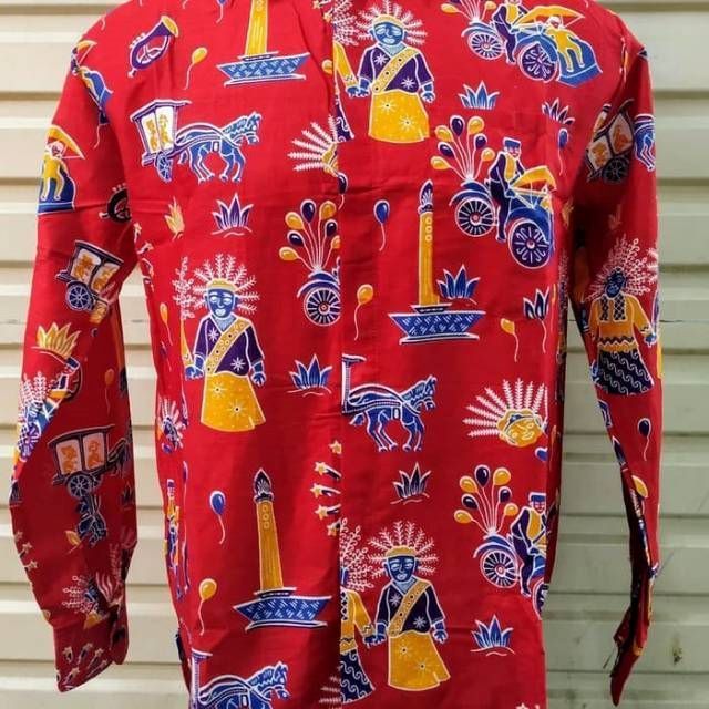 Sale Seragam Batik/Kemeja Ondel Ondel Anak Lengan Panjang Motif Ondel Betawi Seragam Sekolah Sd