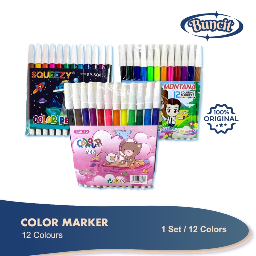 

1 Set Spidol Warna / Color Pen / Spidol Mewarnai / Spidol 12 Warna