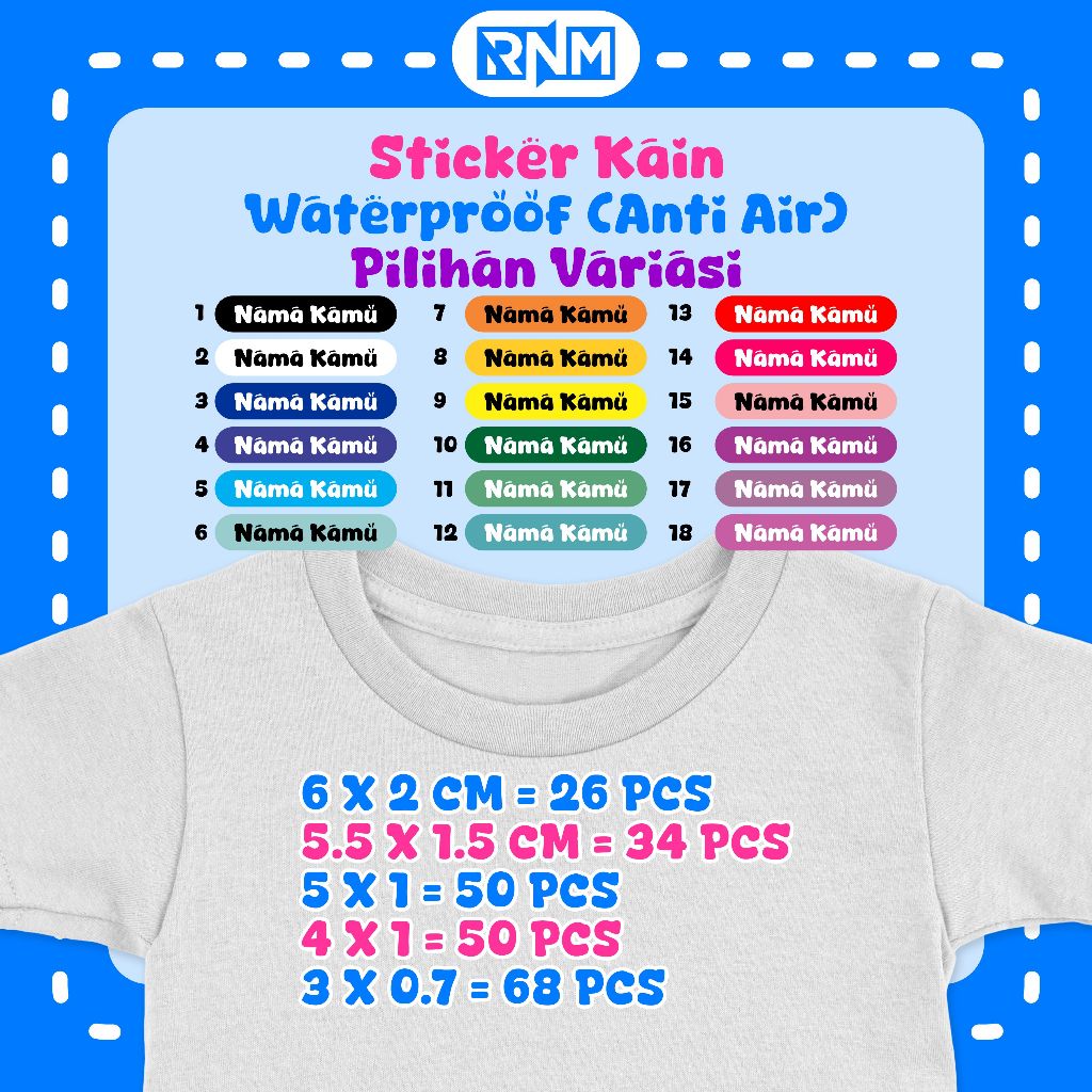 

[ 1 - 18 ] Sticker kain / Sablon Setrika nama anak