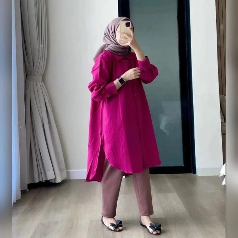 Kemeja long tunik katun linen _ tunik jumbo