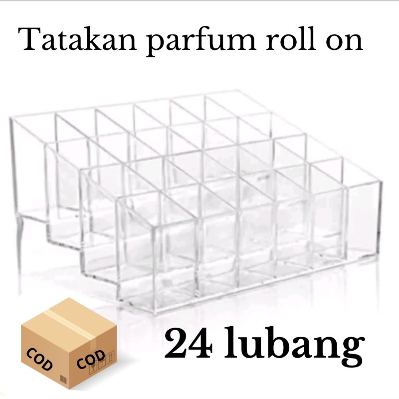 TATAKAN/TEMPAT BOTOL PARFUM ROLL ON , AKRILIK 24 LUBANG DENGAN HARGA MURAH DAN TERLARIS