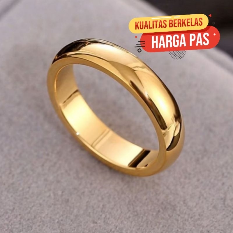 Cincin titanium wanita anti karat gold polos