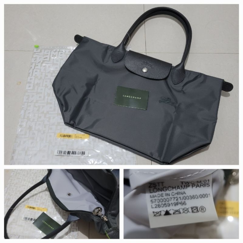 tas wanita Longchamp LE PLIAGE GREEN TOTE BAG GRAPHITE CANVAS original Russian Leather L2605919P66