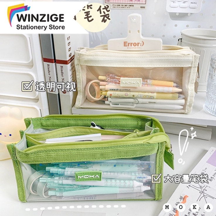 

Winzige kotak pensil transparan aesthetic pencil case large tempat pensil pen pouch lucu stationery organizer h D2R2