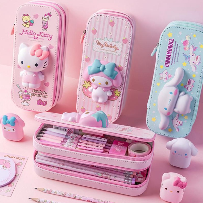 

CODSanrio Pu Large Capacity Pencil Case Kawaii Hello Kitty Cinnamoroll Melody School Pencils Bag Pouch Pen Case Supplies Stationery k O4K4