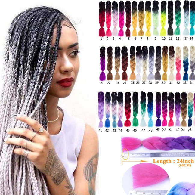 KODE Q5J Rambut Palsu Model Kepang Gaya Afrika Warna Ombre Biru Ukuran 24 Inch