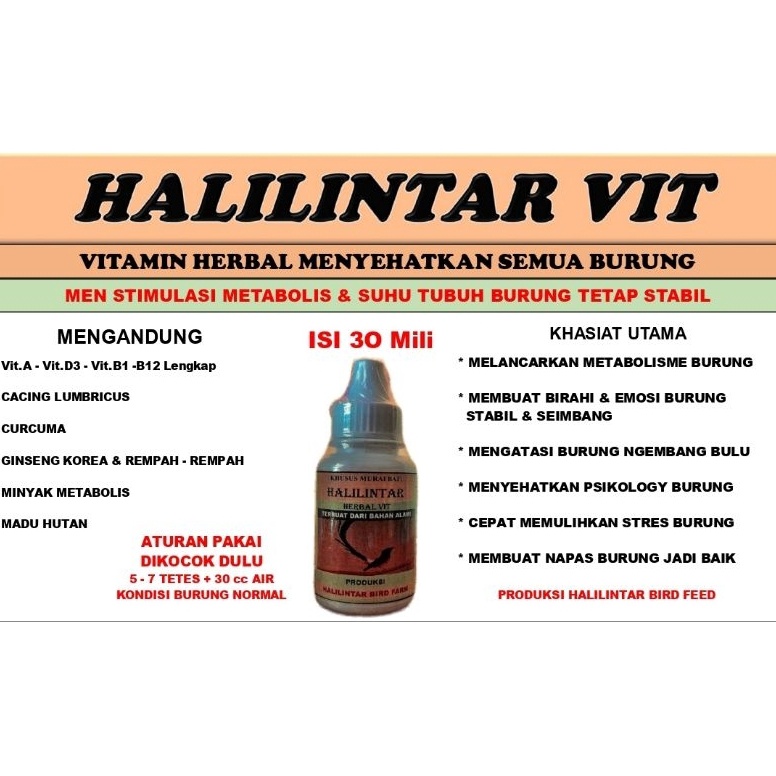 KODE J32Z Vitamin Burung Herbal HALILINTAR Herbal VIT isi 3ml