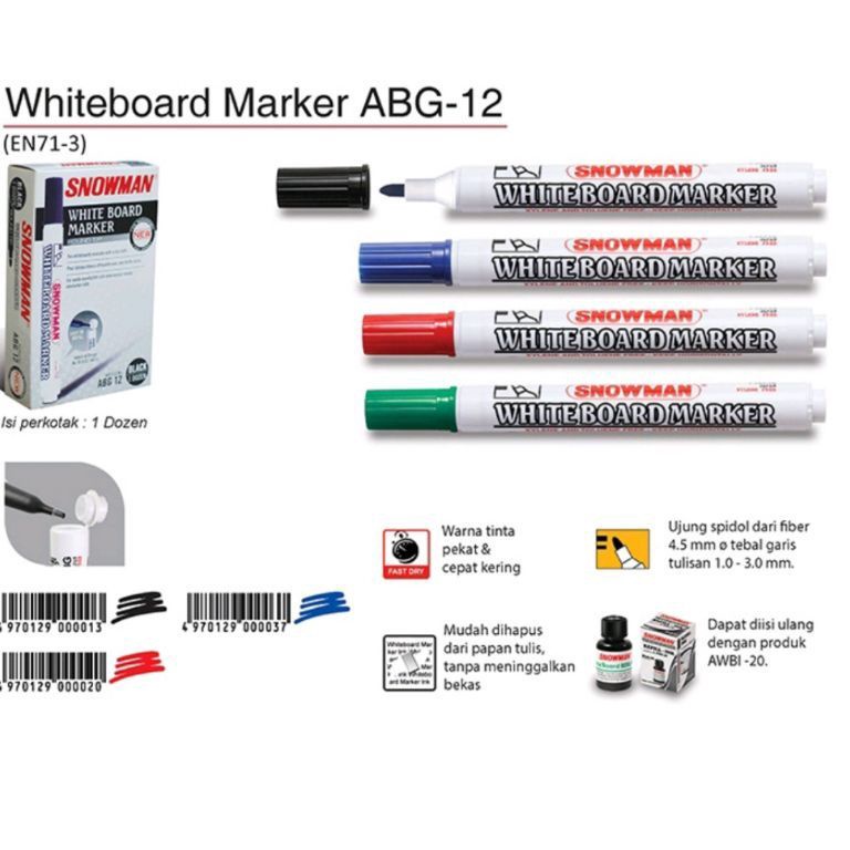 

Spidol Whiteboard Marker Snowman ABG 12 1pak12pcs h Q8S5