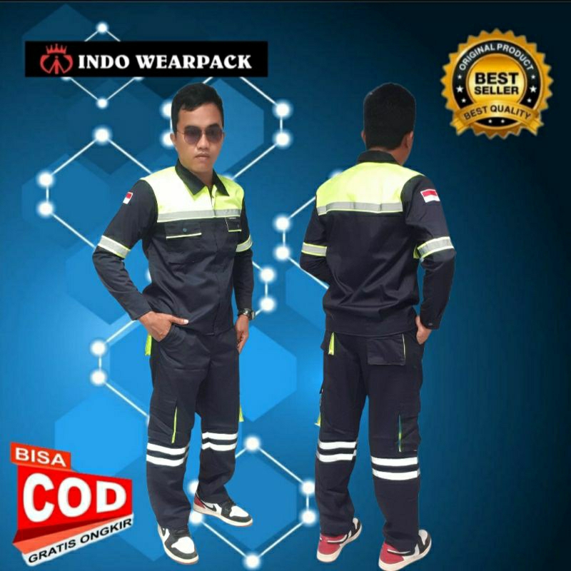 SETELAN WEARPACK SAFETY/WARNA NAVY KOMBINASI