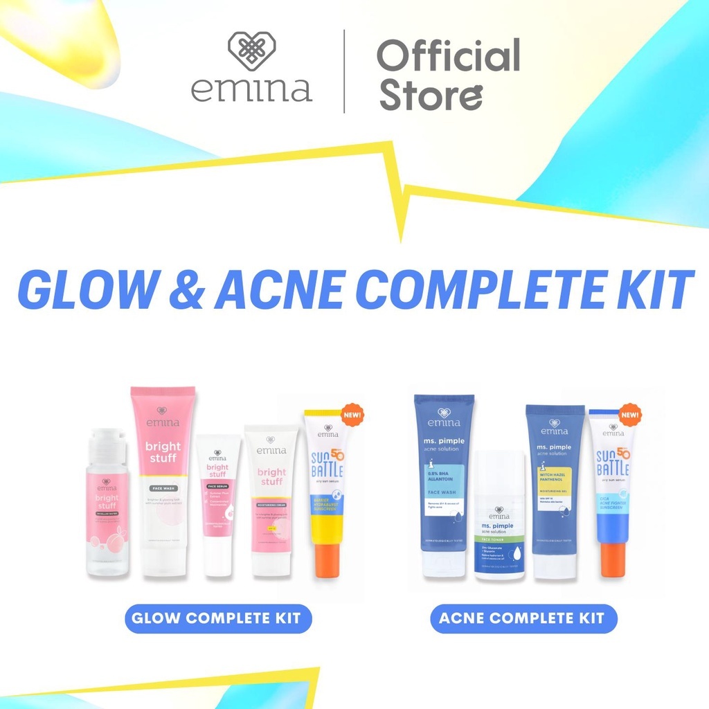 [FYC] Emina BRIGHTENING & ACNE COMPLETE KIT ISI (Paket Lengkap Skincare Mencerahkan dan Jerawat isi 