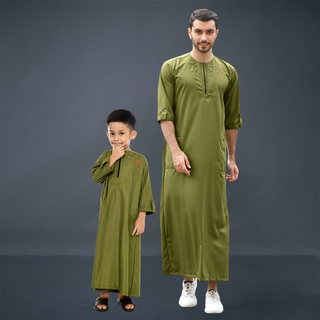 Kawan Muslim - Jubah Couple Ayah dan Anak Laki Remaja Polos Premium Kawan Muslim Lengan Pendek